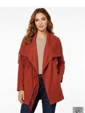 Rafaella Rust‎ Open Front Fringe Cardigan Size Medium